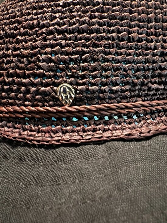 Helen Kaminski Brown Raffia/Black Brim Hat OS Like New